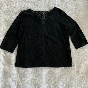 Talbots Black Eyelet Popover Top